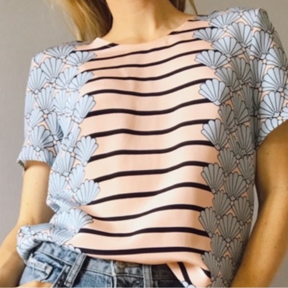 Marcus Lupfer Silk Printed T Shirt Blouse